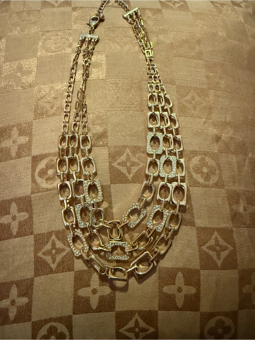 Gold and Rhinestone Multi-Strand Chain Link Necklace